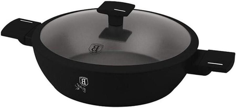Friteerpan met deksel Koekenpan Lekker Koken Titanium antiaanbaklaag 28 cm Mat Zwart
