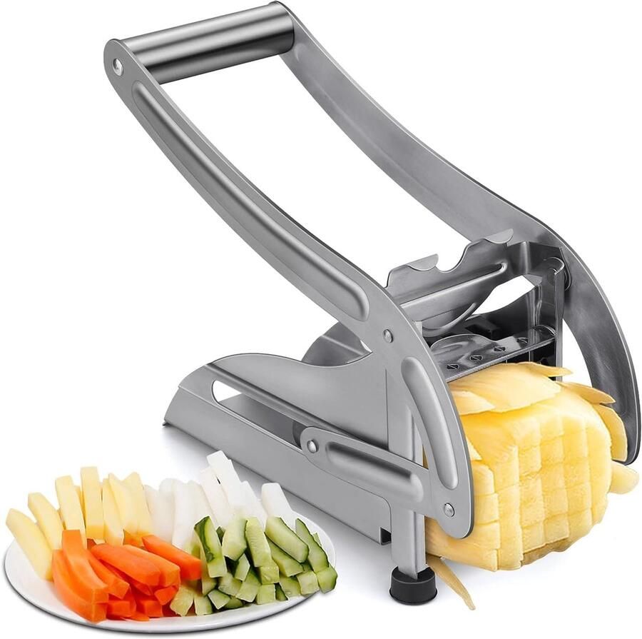Frites Snijder Aardappelsnijder met 2 roestvrijstalen snijinzetstukken Professionele antislip pommessnijder voor het snijden van aardappelen komkommers wortels en ander groenten en fruit