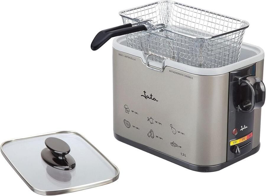 Friteuse 1000W Zwart Zilver 1 3 Liter Compakte Ontwerp en Antiaanbaklaag