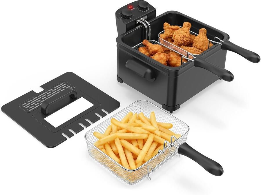 Friteuse 2000 W vetfriteuse met thermostaat 150-190 graden Celsius timer uitneembaar oliereservoir + kijkvenster en oververhittingsbeveiliging ideaal voor keuken en huishouden zwart 5