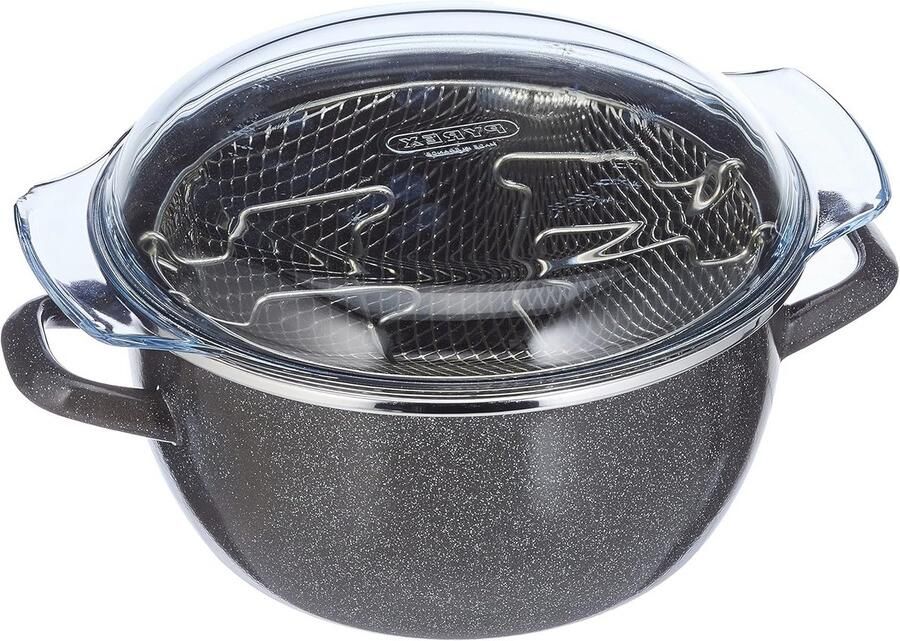 Friteuse 24 cm met Frituurmand Geëmailleerde Coating Vaatwasmachinebestendig Geschikt voor Gas- en Glaskeramische Fornuizen
