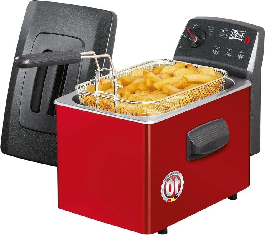 Friteuse 3 Liter Keukenapparaat Frituren Lekkere Snacks Dubbel Verwarmingselement 2400 Watt Rood
