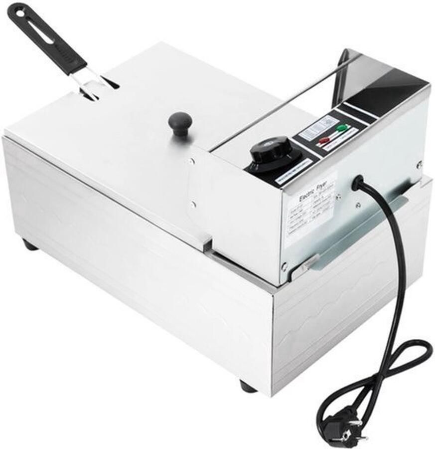 Friteuse 6L – Frituurpannen 2500W – Elektrische RVS – Temperatuurregeling – Voor Thuis en Horeca – Incl. Frituurmand Lichtgrijs