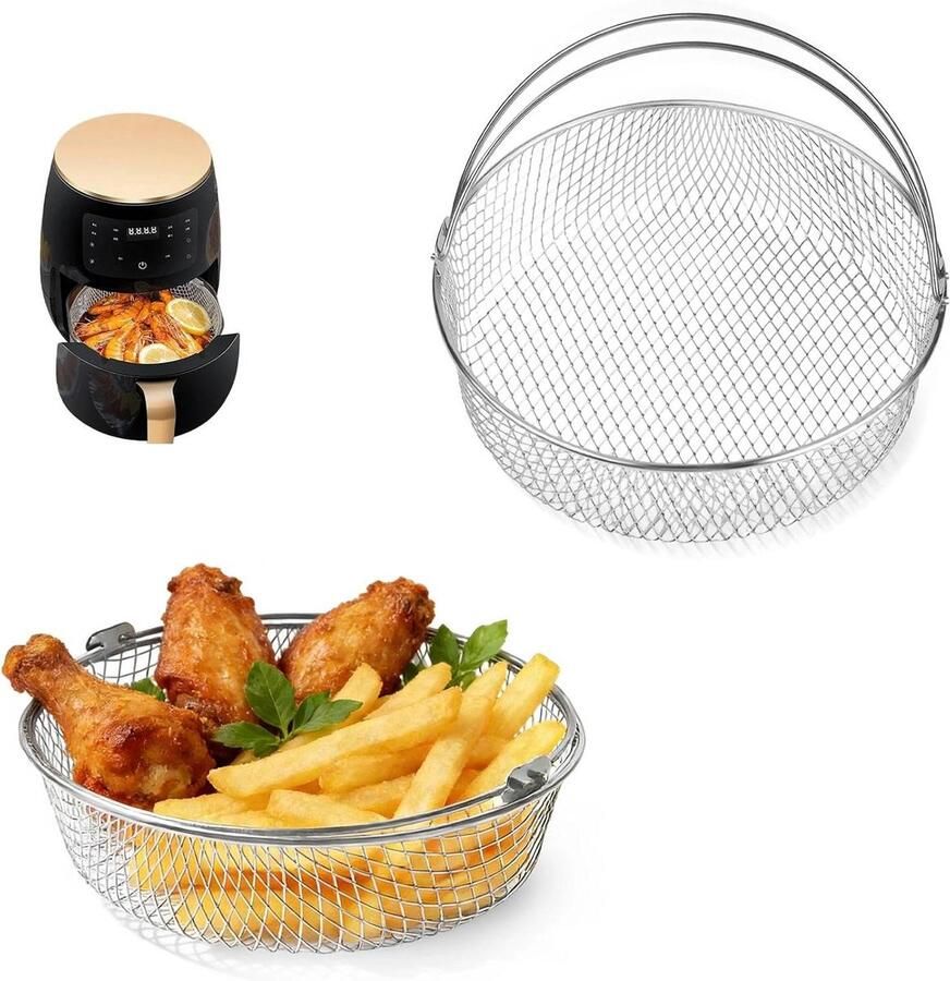 Friteuse Accessoires Airfryer Manden Luchtcirculatie Verbeteren Roestvrij Staal 8 Kwarts Zilver