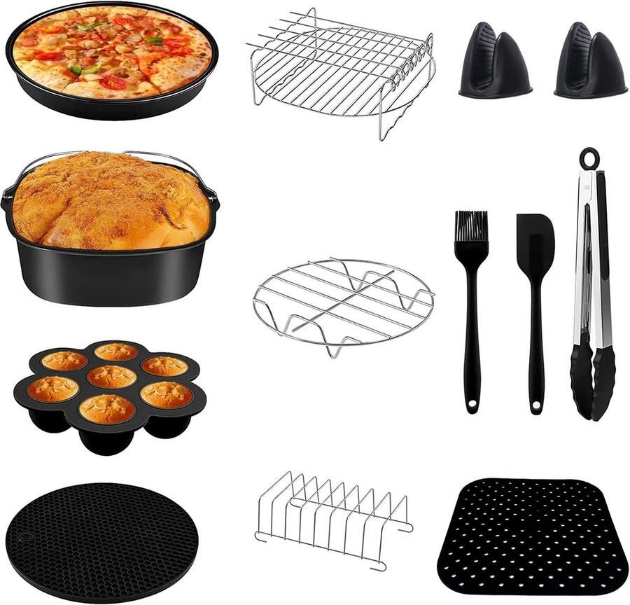 Friteuse Accessoires Heteluchtfriteuse Set Veelzijdig Koken 12 Delige Set 55 Liter Compatibel Multi