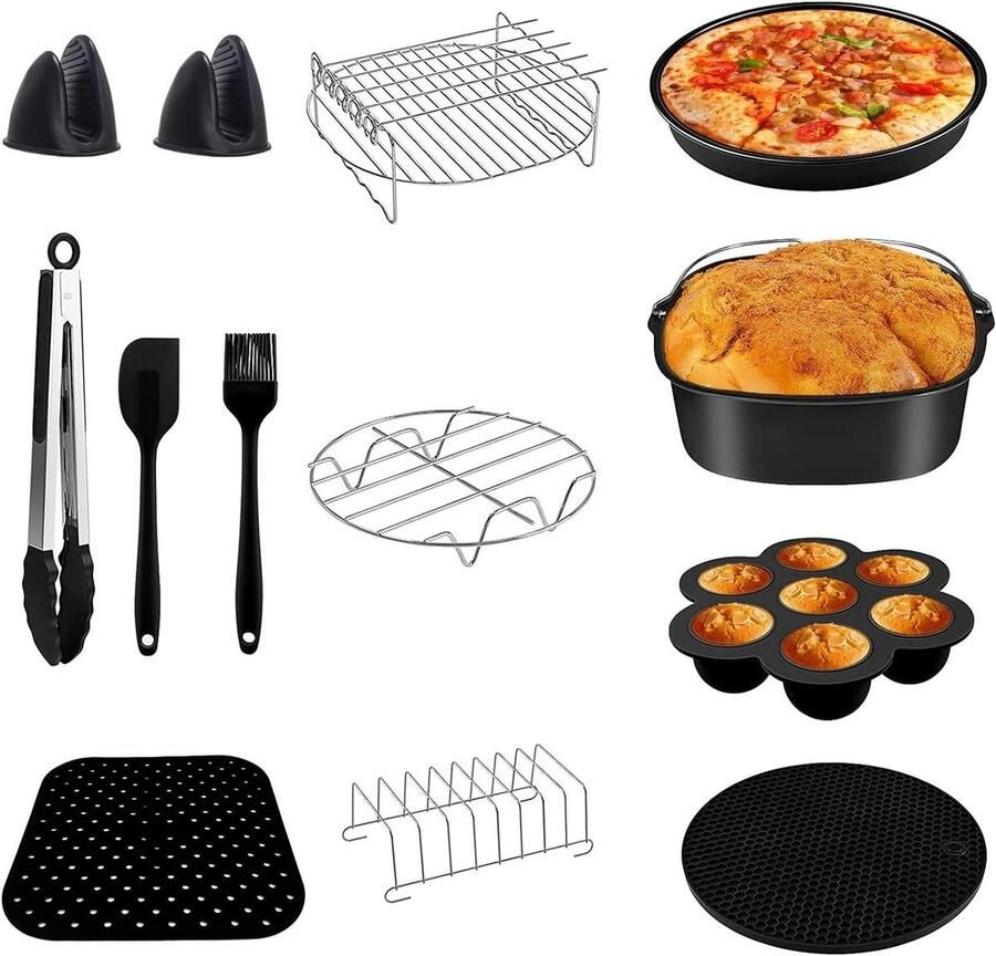 Friteuse Accessoires Heteluchtfriteuse Set Veelzijdig Koken 12 Delige Set 55 Liter Multicolor