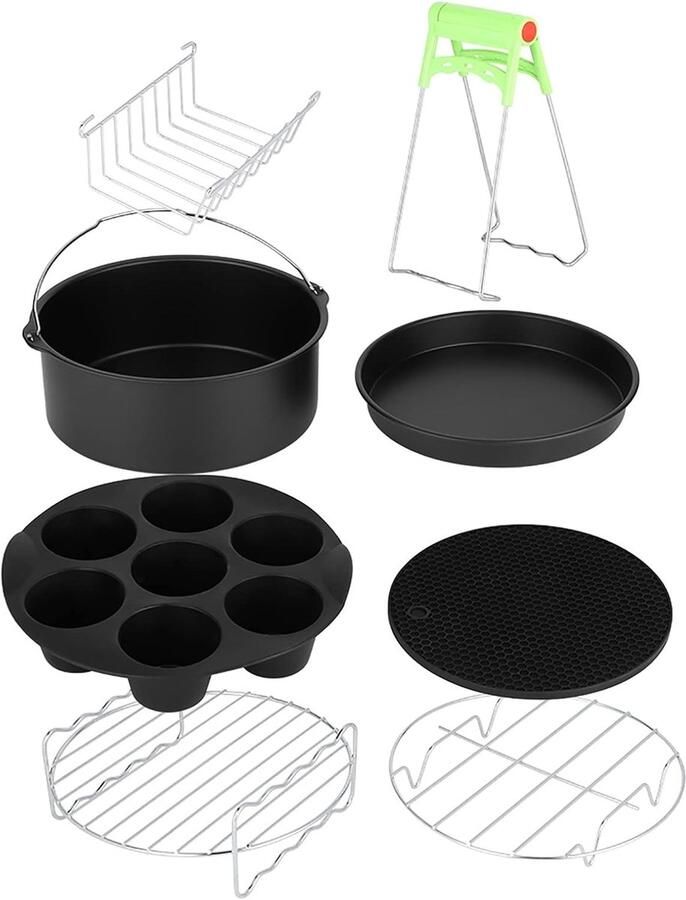 Friteuse Accessoires Set Airfryer Bakgerei Bakken en Grillen 8 Delig RVS Pakket