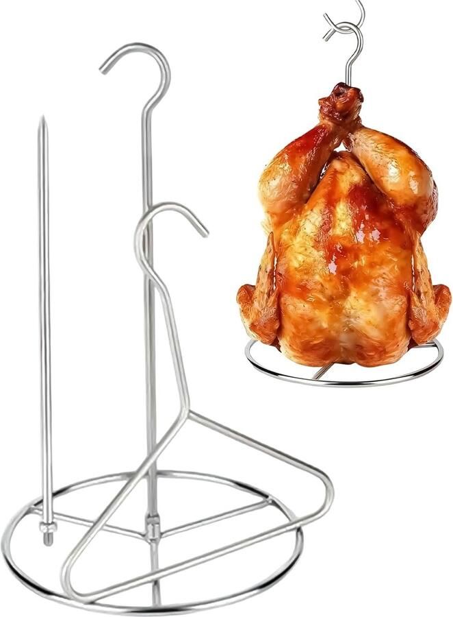 Friteuse Accessoires Set Verticale Houder Kip Houder Outdoor Koken Roestvrij Staal 38 x 25 cm Zilver