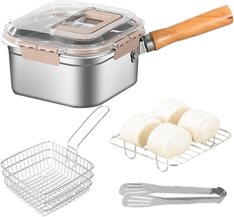 Friteuse Braadpan Multifunctionele Pan Friet Kip Bakken Spatbestendig Ontwerp 24x15x24 cm Roestvrij Staal