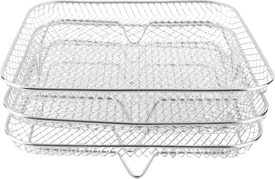 Friteuse Dehydrator Rack Stapelbare RVS Dubbel Koken Food Grade 304 3 Stuks Zilver