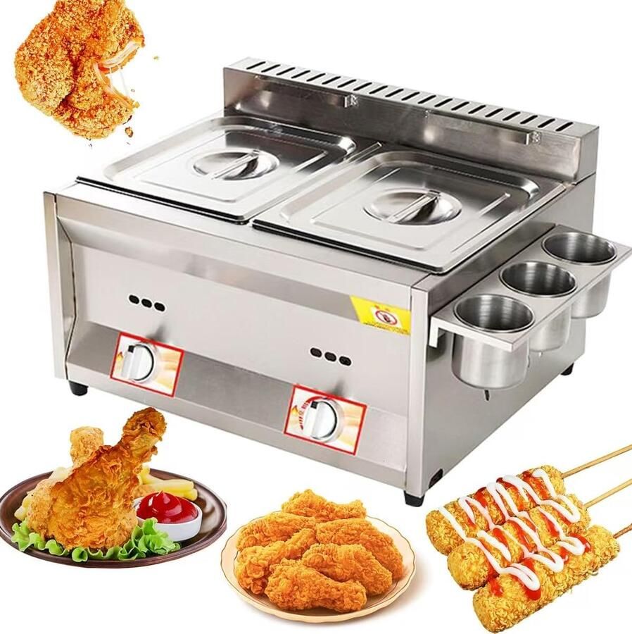 Gas Frituurpan Professionele Frituur Restaurant Keuken Dubbele Tank 20L Capaciteit Zilverkleurig