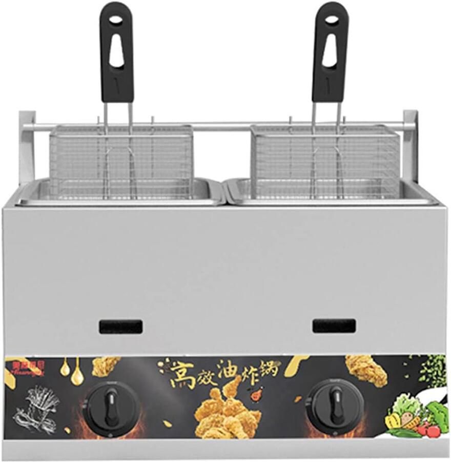 Friteuse Dubbele Cilinder Frituurpan RVS Thuis Frituren Grote Capaciteit 23L Rood