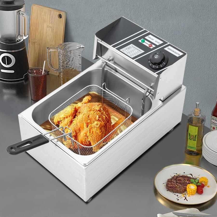 Friteuse Elektrisch 2500 W Vermogen 6 Liter Inhoud Roestvrij Staal Professionele Oliefriteuse Met Mand En Deksel