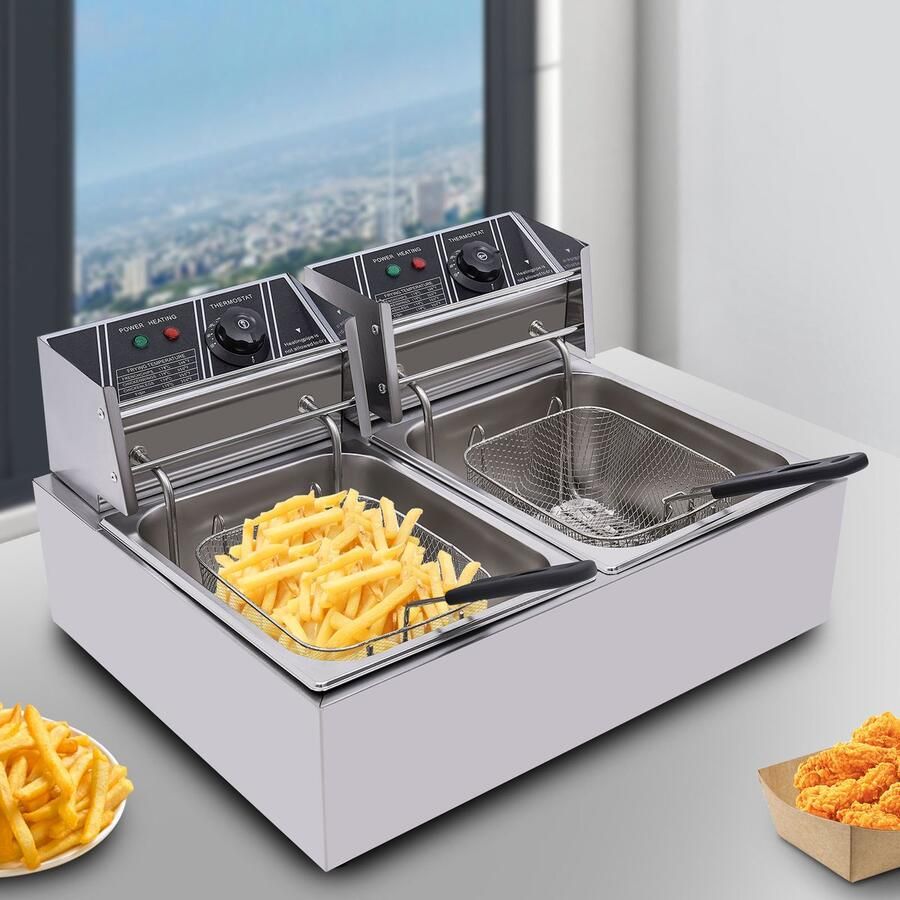 Friteuse Elektrisch 3200 W Vermogen 12 Liter Inhoud RVS Materiaal Voor Kippen En Friet Commerciële Aanrechtfriteuse