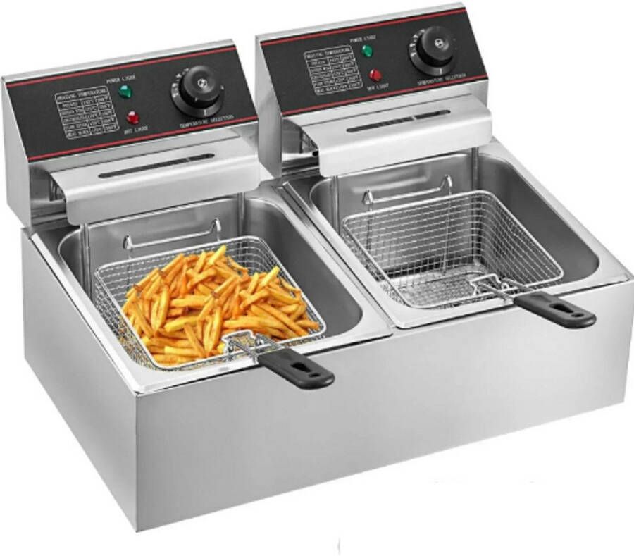 Friteuse Frituurpan Elektrische Frituurpan Hetelucht Friteuse Dubbele Friteuse 2x6L 5000W RVS