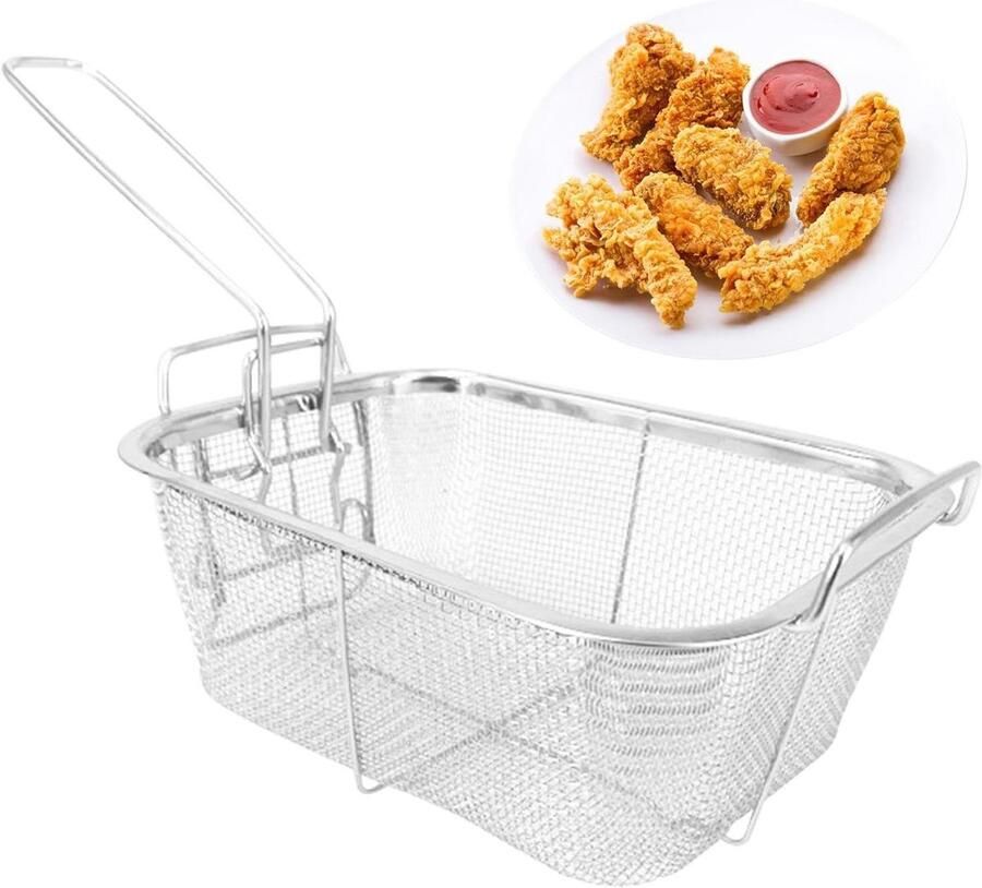 Friteuse mand Friet mand Airfryer Voedsel bereiden Antislip handvat 348 x 183 x 97 cm Zilver