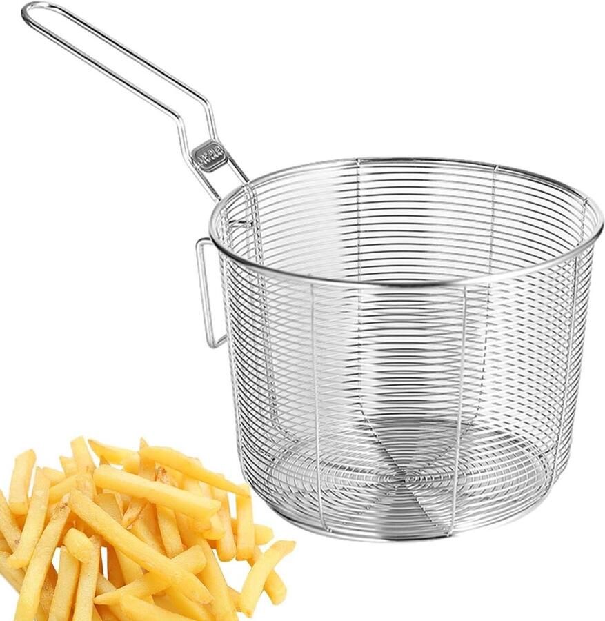 Friteuse mand Serveermand zeef Frietjes serveren Anti-verbranding handvat XL Zilver