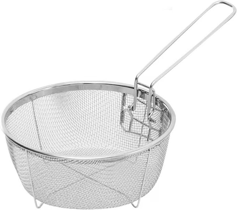 Friteuse Mand Zeefmand Keuken Frituren Koken Afneembaar Handvat 23x23cm Zilver