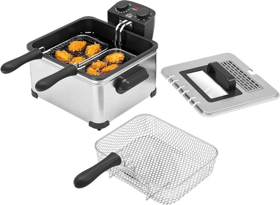 Friteuse met 5L capaciteit Olie frituurpan Lekkere snacks maken Snel opwarmend 5 Liter Zilver - Foto 2