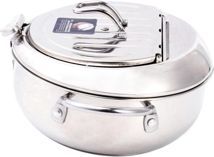 Friteuse met Deksel Koekenpan Braadpan Lekker Bakken Inclusief Oliezeef 995 Grams Zilver