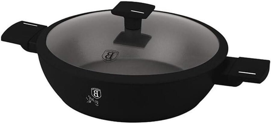 Friteuse met Deksel Koekenpan Lekker Koken Titanium Nonstick Coating 28 cm Mat Zwart