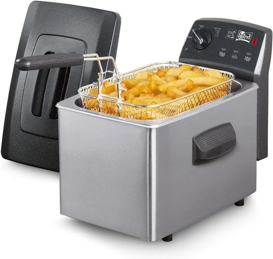 Friteuse met Dubbele Weerstand Frituurpan Snel Frietjes Bakken Gepatenteerd Dubbel Verwarmingssysteem 3 Liter Zilver Antraciet