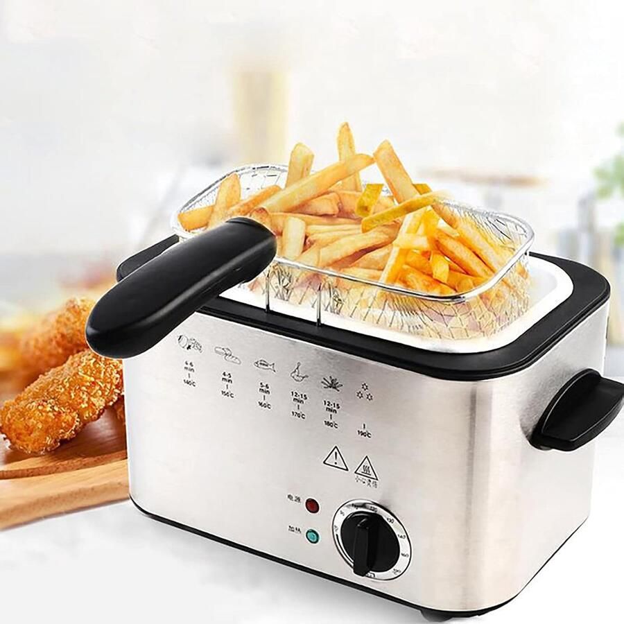 Friteuse met Kijkvenster Compacte Frituurpan Snacks Bereiden Veiligheidsuitschakeling 1.5 Liter Zilver