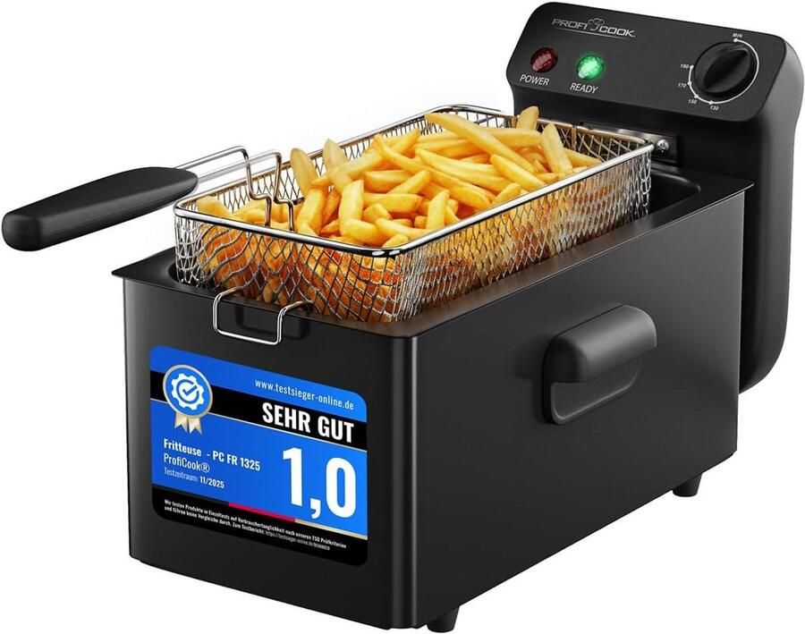 Friteuse met Koude Zone en Mandje 3 Liter Inhoud 2000W Vaatwasserbestendige Onderdelen