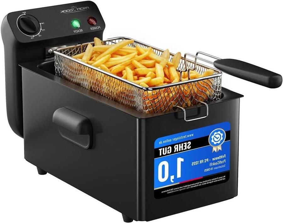 Friteuse met Koude Zone Frituurpan Vet Lekker Frituren Roestvrij Staal 3 Liter Zwart