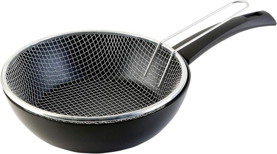 Friteuse met Mand 28 cm Geperst Aluminium PFOA-vrije Anti-aanbaklaag Geschikt voor Inductie Gas en Glaskeramiek