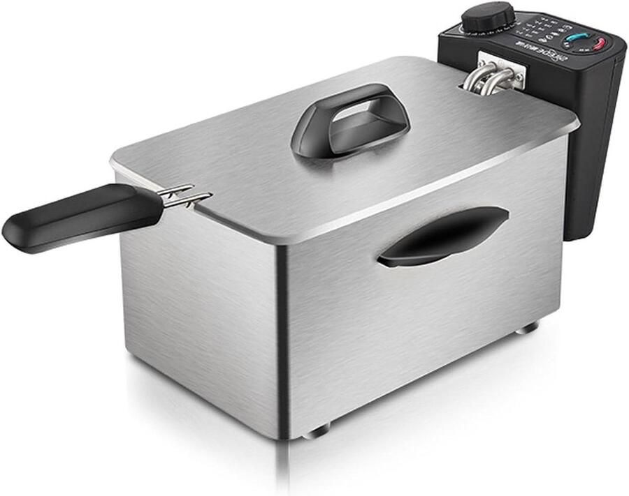 Friteuse met Mand Elektrische Frituurpan Lekkere Snacks Maken Snelle Opwarming 2.5 Liter Zilverkleurig