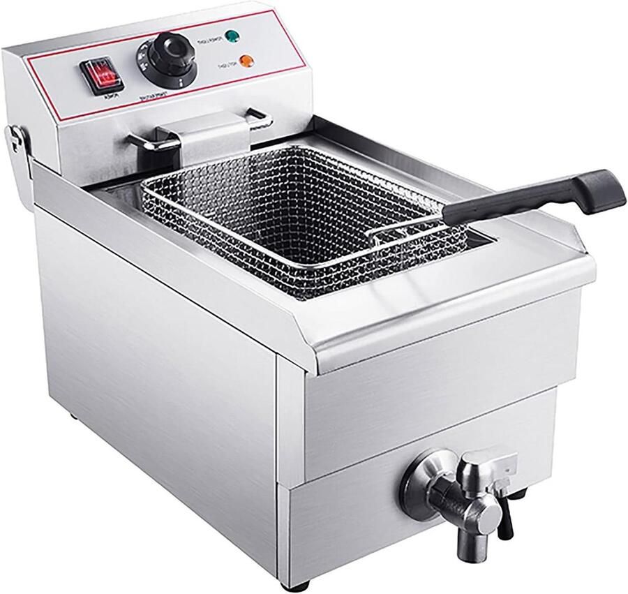 Friteuse met Mand Elektrische Frituurpan Professioneel Frituren Snelle Verwarming 10L of 13L Zilver