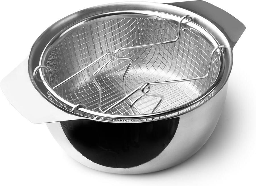 Friteuse met mand en deksel 20 cm inductie roestvrijstaal