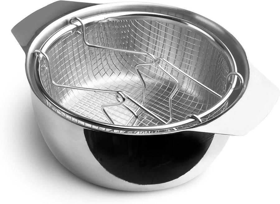Friteuse met mand Frituurpan deksel Lekker eten maken Geschikt voor inductie 20 cm Zilver