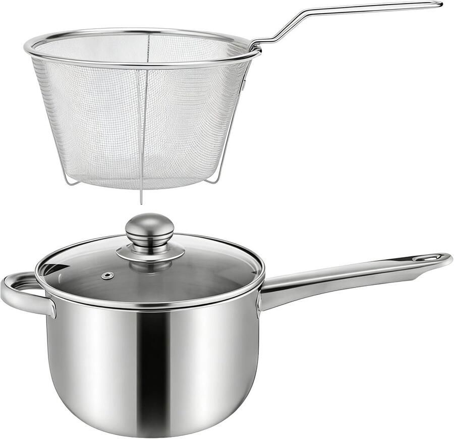 Friteuse met Mand Frituurpan Diepe Pan Thuis Koken Anti-aanbaklaag 15x21x15 cm Zilver
