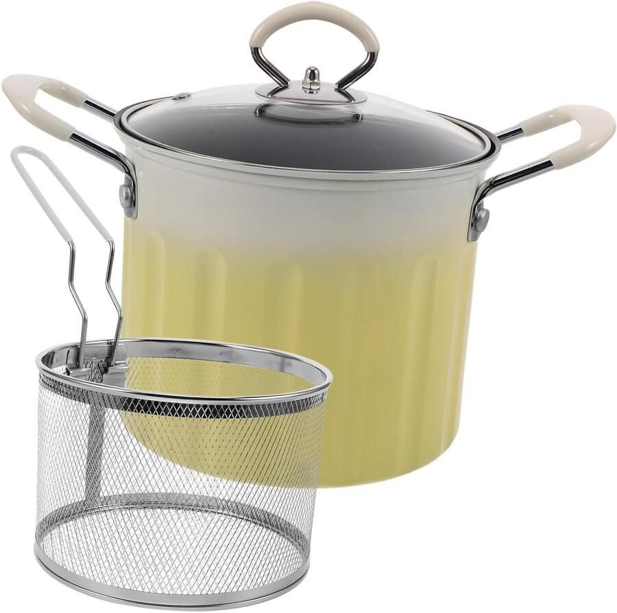 Friteuse met Mand Frituurpan Gietijzer Thuis Frituren Gietijzeren Warmteverdeling 20W x 16H cm Geel