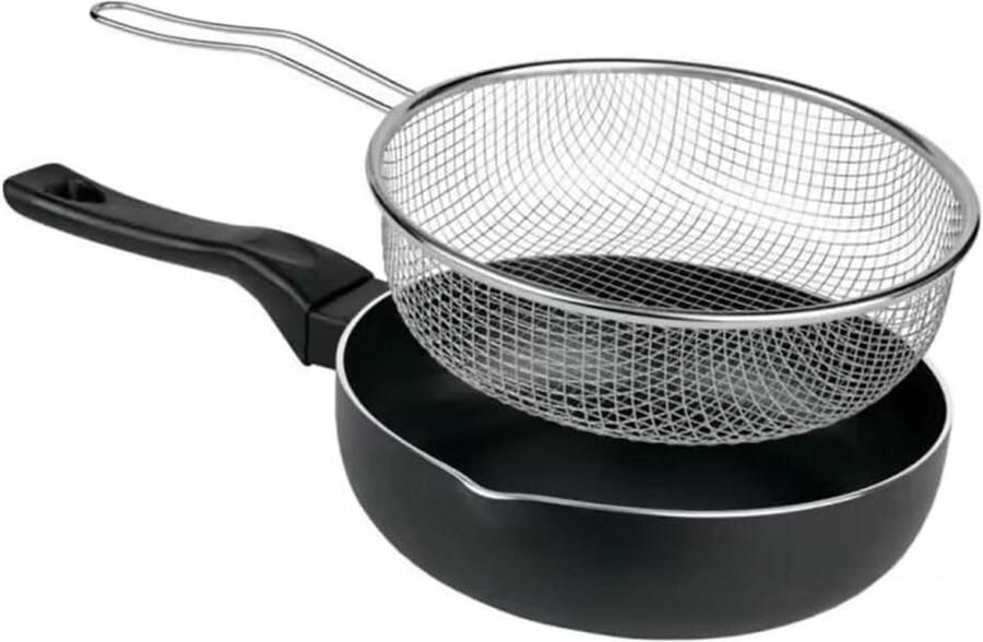 Friteuse met mand Frituurpan Koekenpan Thuis Frituren PFOA-vrije anti-aanbaklaag Ø 24 cm Zwart