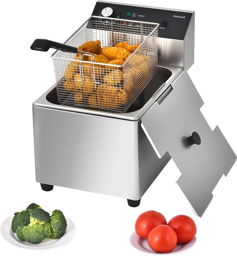 Friteuse met mand Frituurpan Lekkere snacks Grote capaciteit 8 Liter Zilver