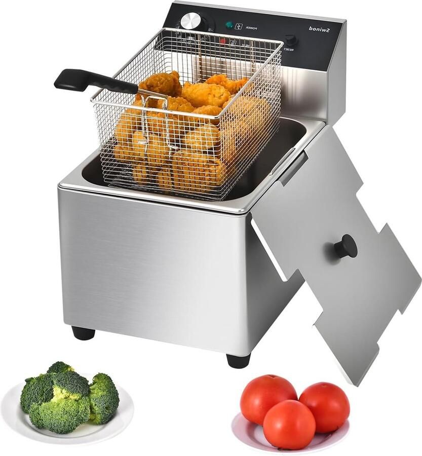 Friteuse met mand Frituurpan met korf Thuis Frituren Roestvrij staal 10 Liter Zilver