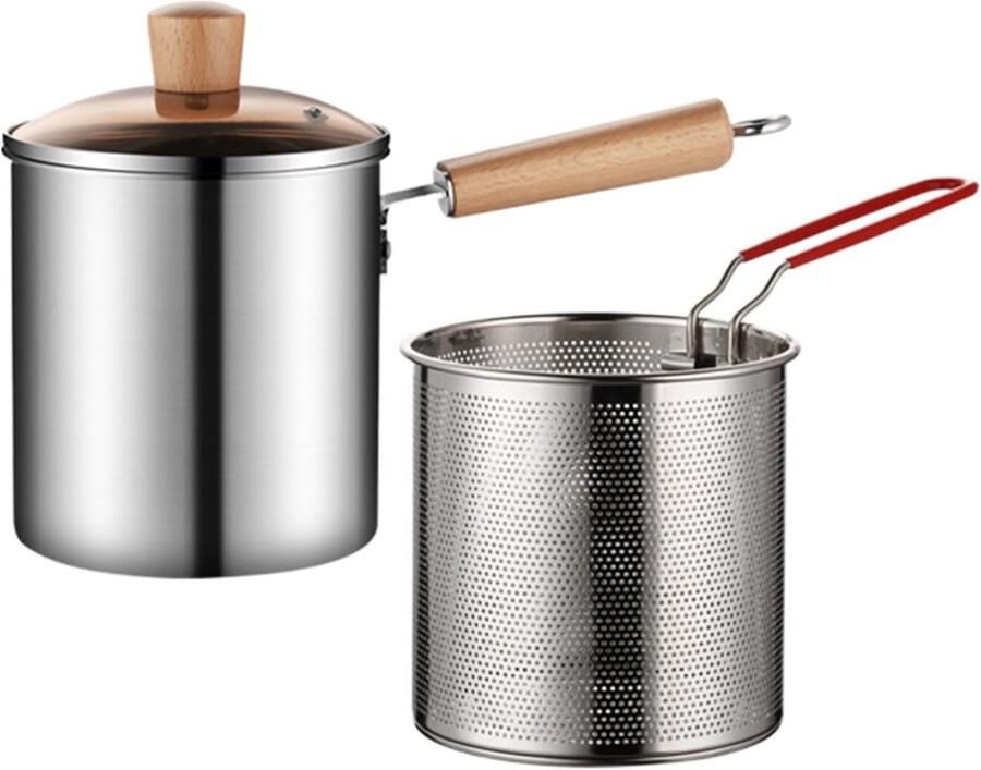 Friteuse met Mand Frituurpan Olie Thuis Frituren Roestvrij Staal 304 16 cm Diameter Zilver