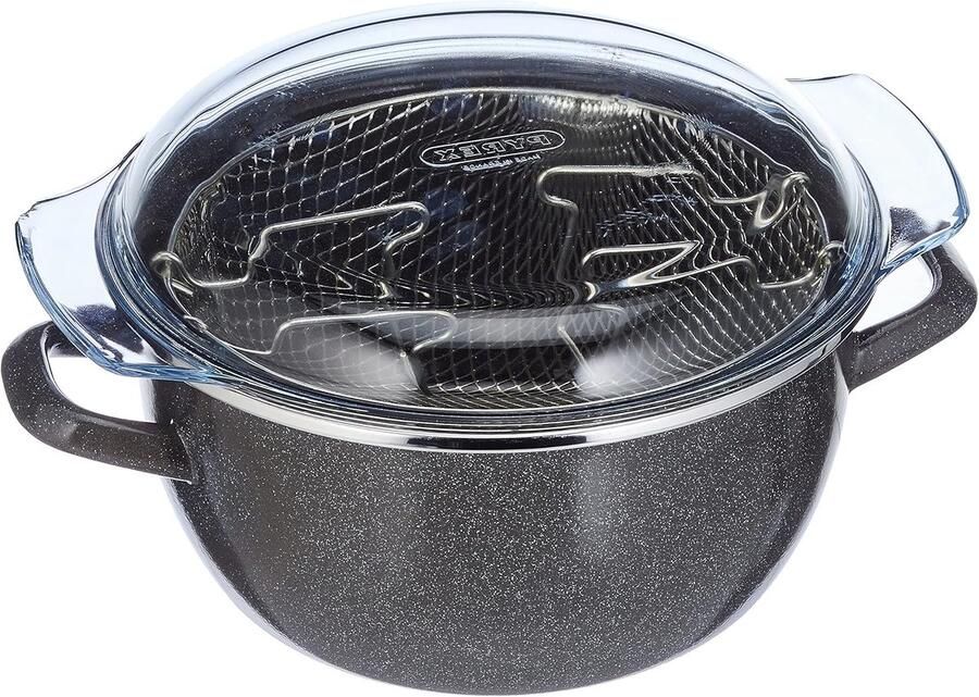 Friteuse met mand Keukenpan Lekker Frituren Vaatwasmachinebestendig 24 cm Zwart