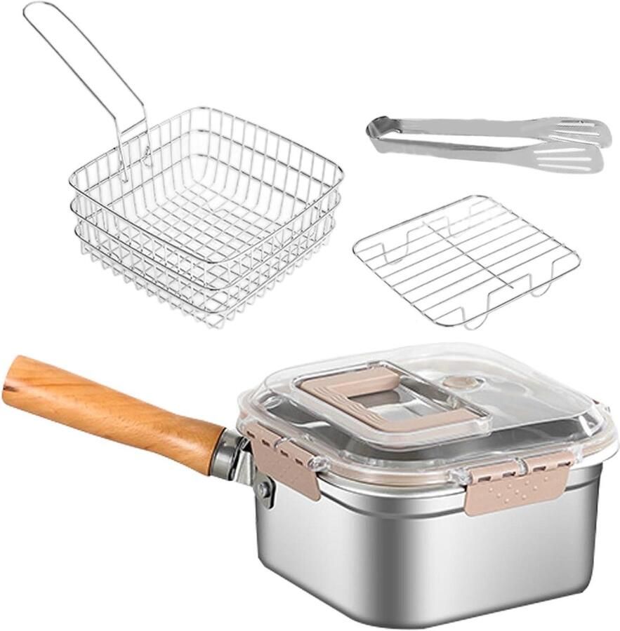 Friteuse met mand Koekenpan set Buiten koken Morsbestendig ontwerp 20.5 x 20.5 x 11.5 cm Zwart