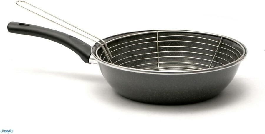 Friteuse met mand Pan met mand Frituren thuis Geëmailleerd staal 26 cm Grijs