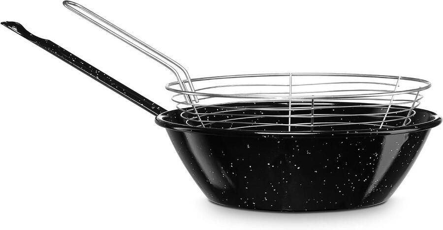 Friteuse met Mand Steel Pan Lekker Eten Inclusief Mand 22 cm Zwart Gemarmerd