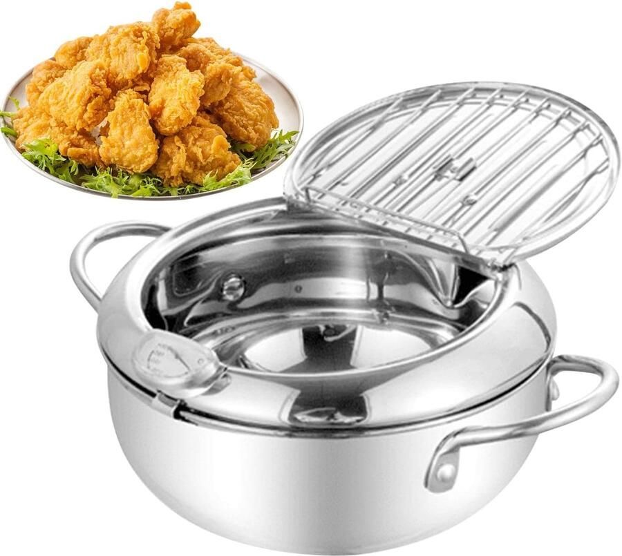 Friteuse met mandje Frituurpan Elektrisch Thuis Frituren Precisie Temperatuurregeling 10.8D x 21.7W x 10.8H cm Zilver
