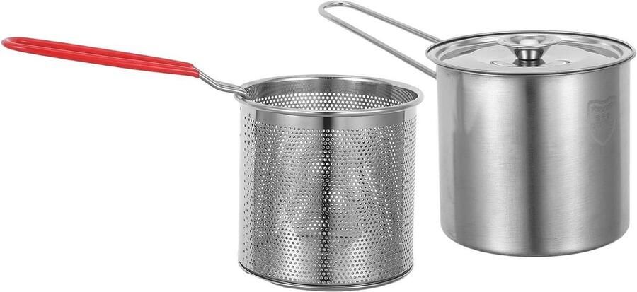 Friteuse met Mandje Olie Frituurpan Eten Bereiden Spatwaterdicht Deksel 27x12.5x12 cm Zilver