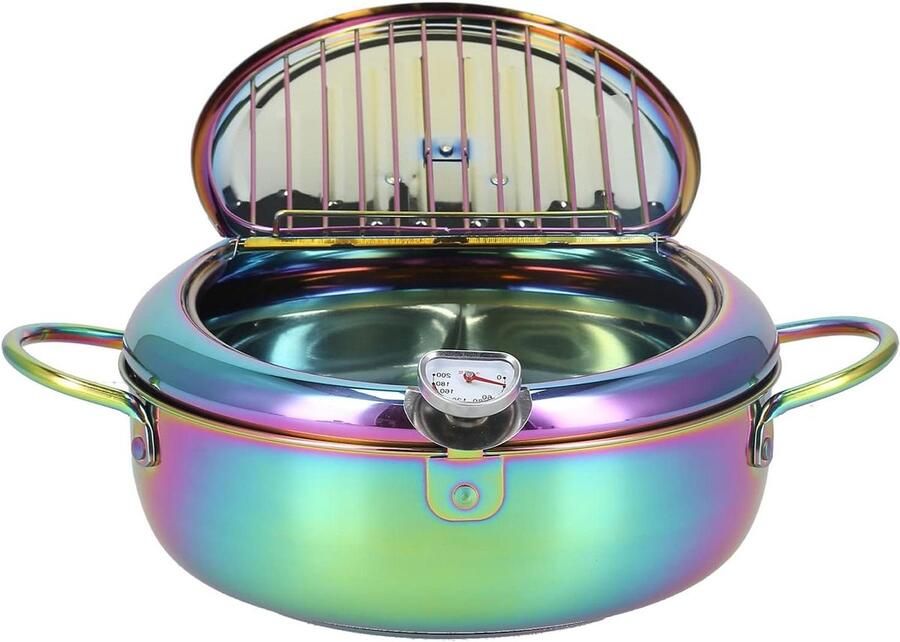 Friteuse met Thermometer Frituurpan Antiaanbak Thuis Koken Roestvrij staal 32 Liter Blauw