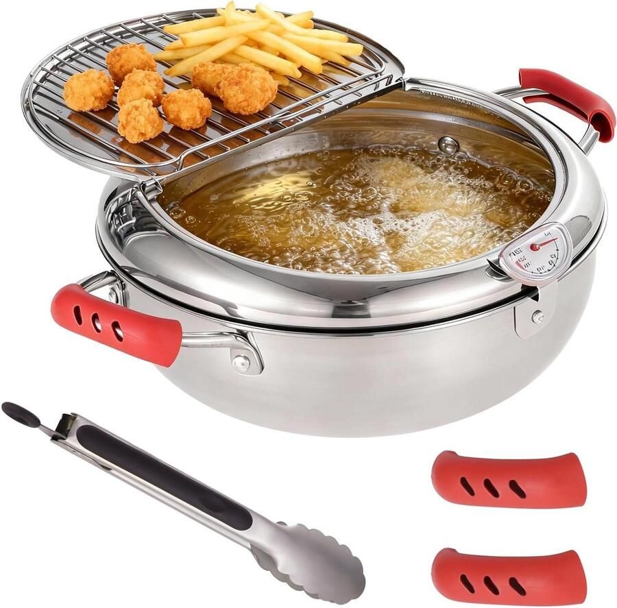 Friteuse met Thermometer Frituurpan Japanse pan Thuis Frituren Roestvrij Staal 28 x 155 cm Zilver