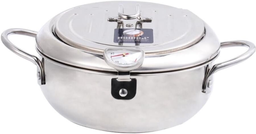 Friteuse met Thermometer Frituurpan Koekenpan Thuis Frituren Gelijkmatige Warmtegeleiding 205x205x135cm Zilver