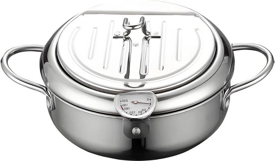 Friteuse Pot Oliepan Frituurpan Thuis Frituren Ingebouwde Thermometer 2.2L Zilver